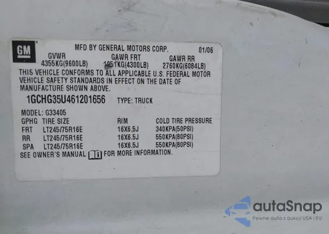 2006 Chevrolet Express Work Van from USA, damaged, VIN 1GCHG35U461201656